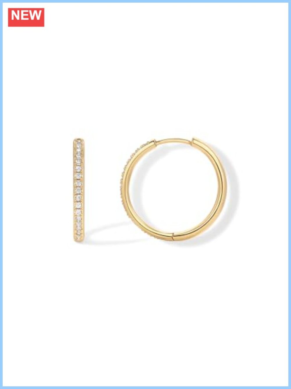 14K Gold Plated CZ Hinged Hoop Earrings 22mm Pave Setting